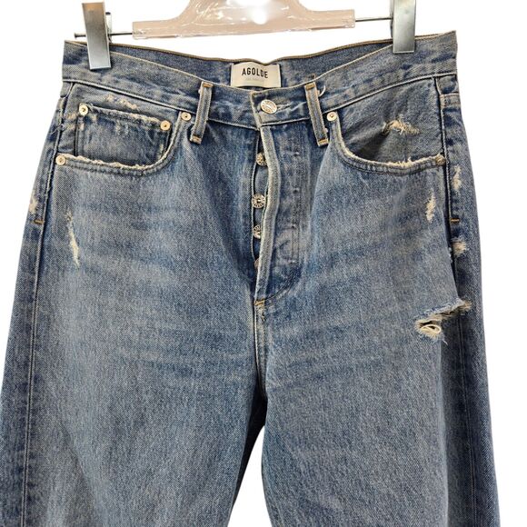 Agolde 90's Jeans Womens 27 High Rise Straight Leg Crop Distressed Busted Knee - Picture 2 of 14